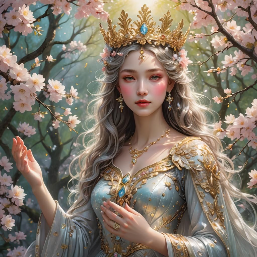 Radiant Goddess with Floral Crown in 3D Anime Style