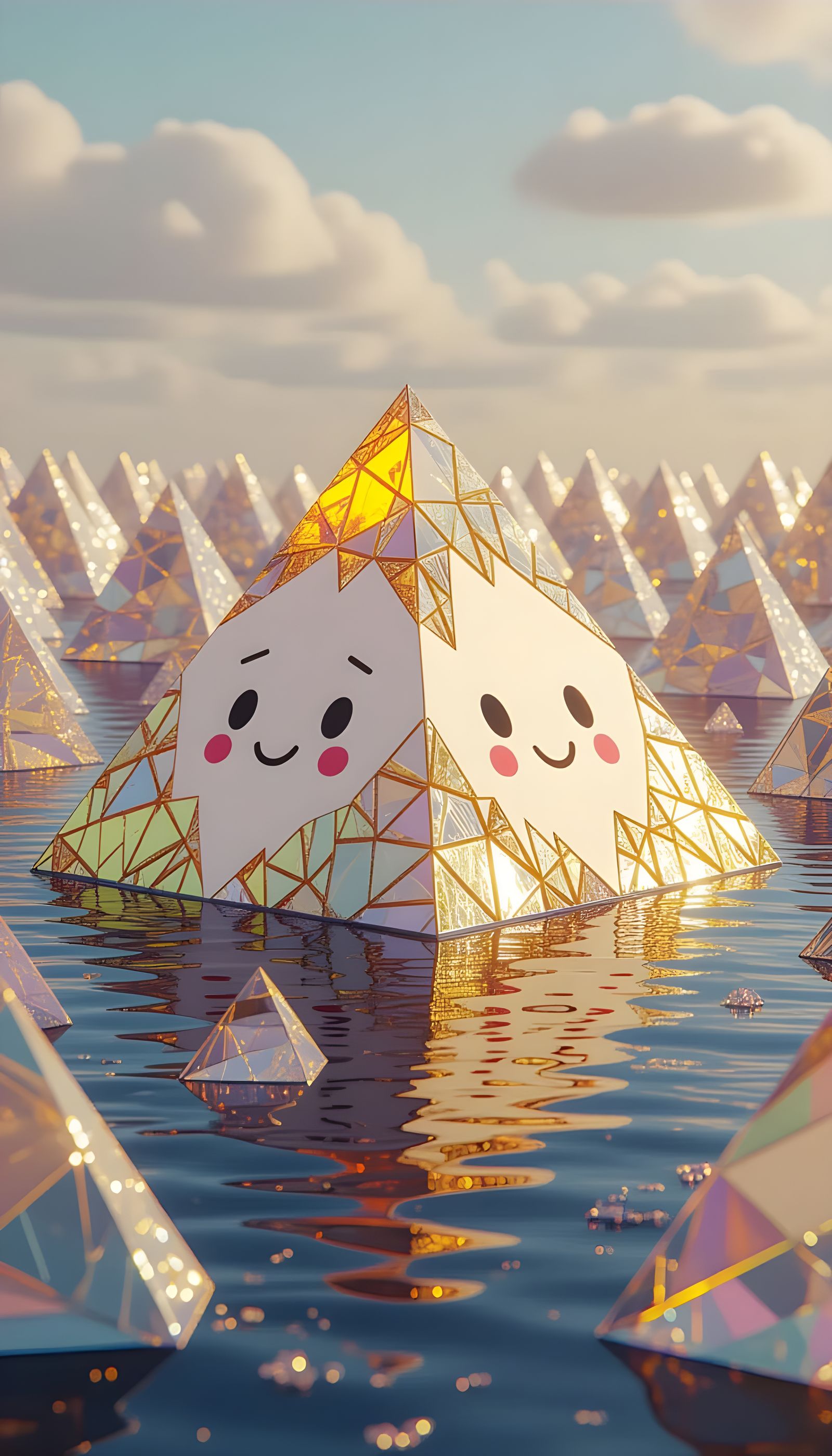 Melting Golden Ice Pyramid in Hyperrealistic CGI