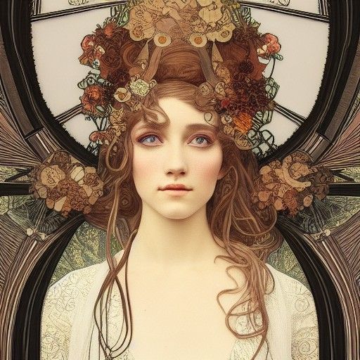 Elegant Woman in Couture Gown, Art Nouveau Style