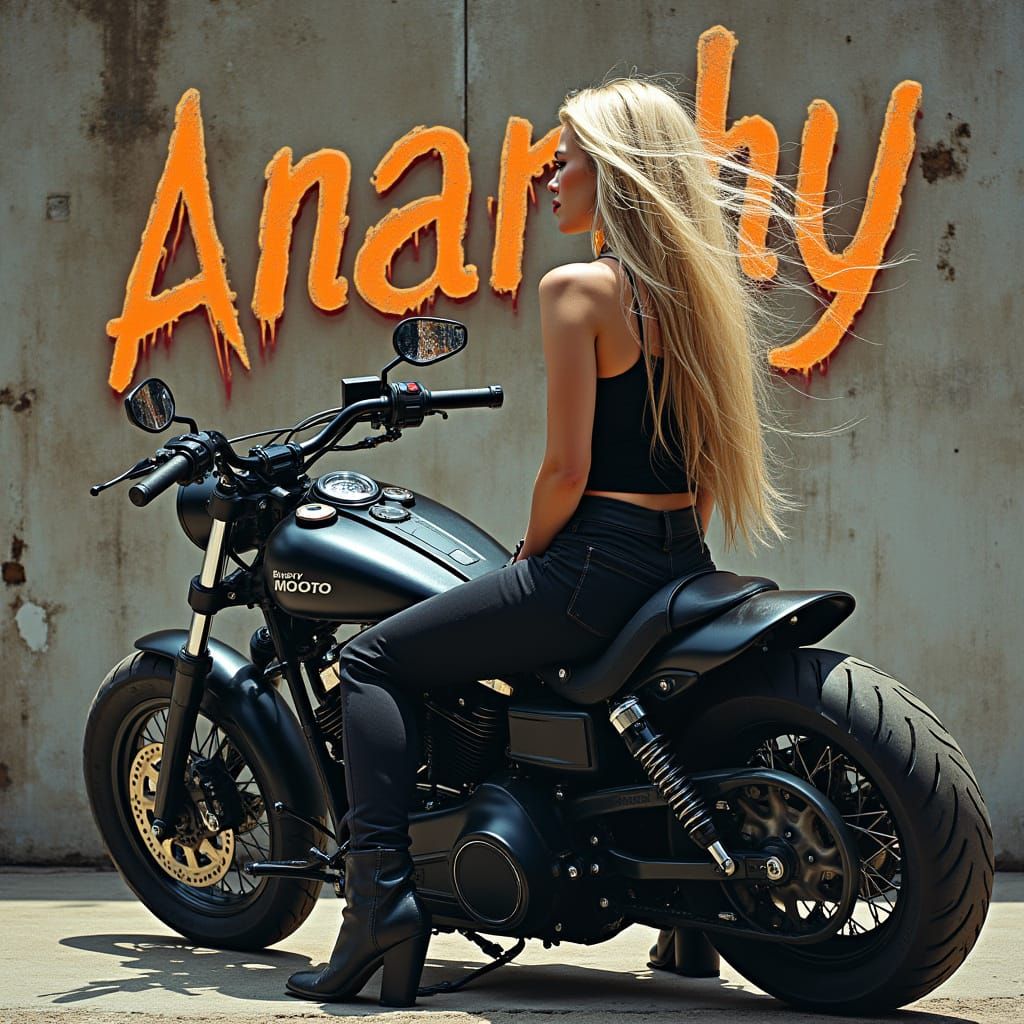 Rebellious Woman Adores Customized Motorcycle in Urban Anarc...