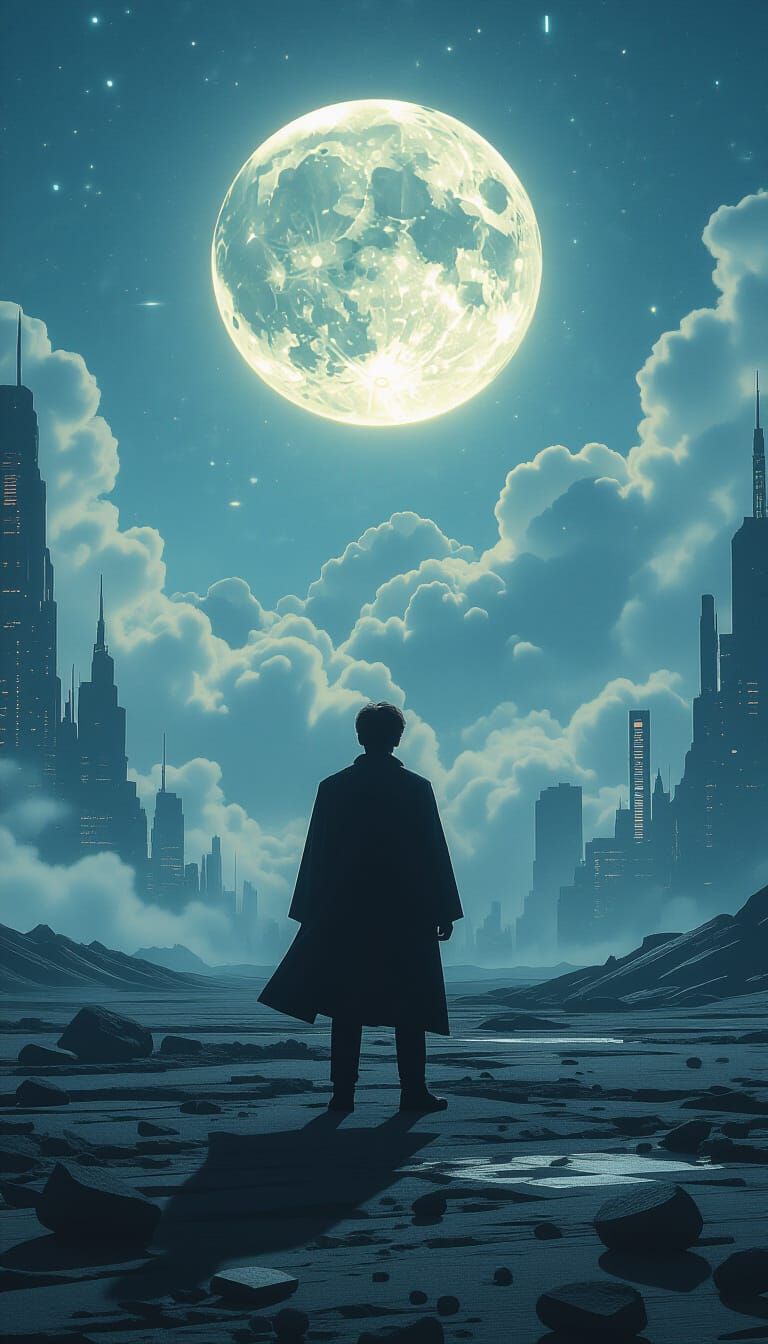 Harry Potter in Cyberpunk Lunar Landscape