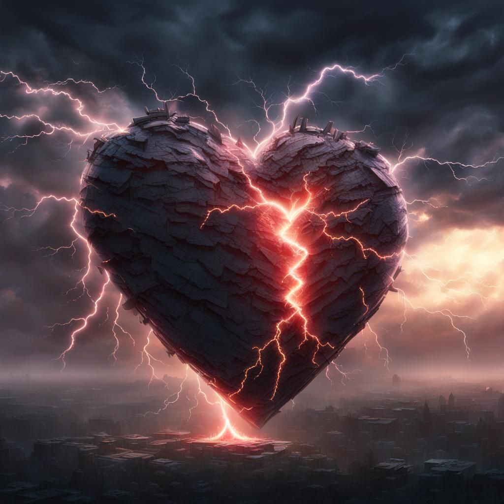 Dramatic Heart-Shaped Lightning Digital Painting