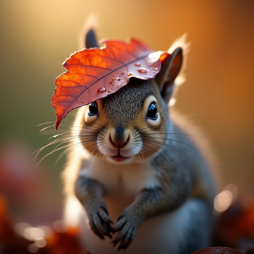 Squirrel Portrait with Autumn Leaf Crown