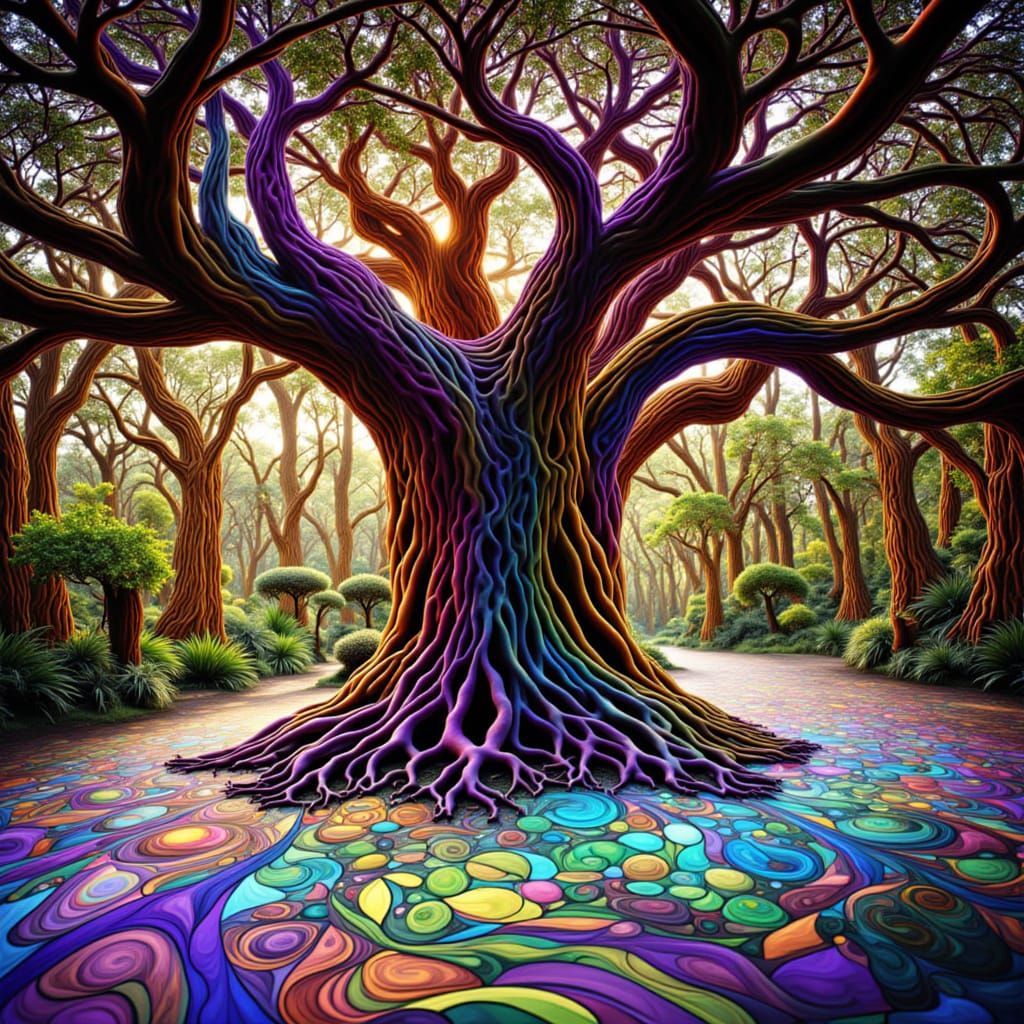 Curlicue Treehouse Art Installation in Tropical Garden