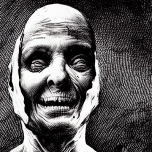 Horrific Final Selfie: Decaying Smile in Doré Style