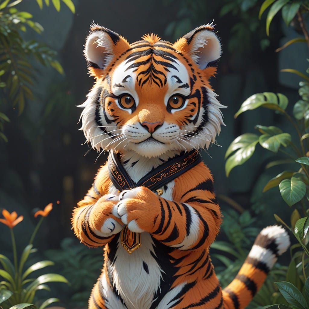 Anime Tiger Holding Elegant Notice in Whimsical World