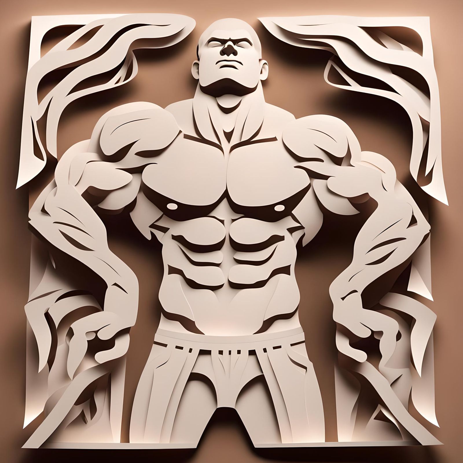 Kirigami Sculpture of a Muscular Man Flexing
