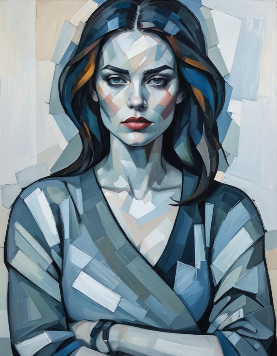Abstract Cubist Portrait of a Young Woman