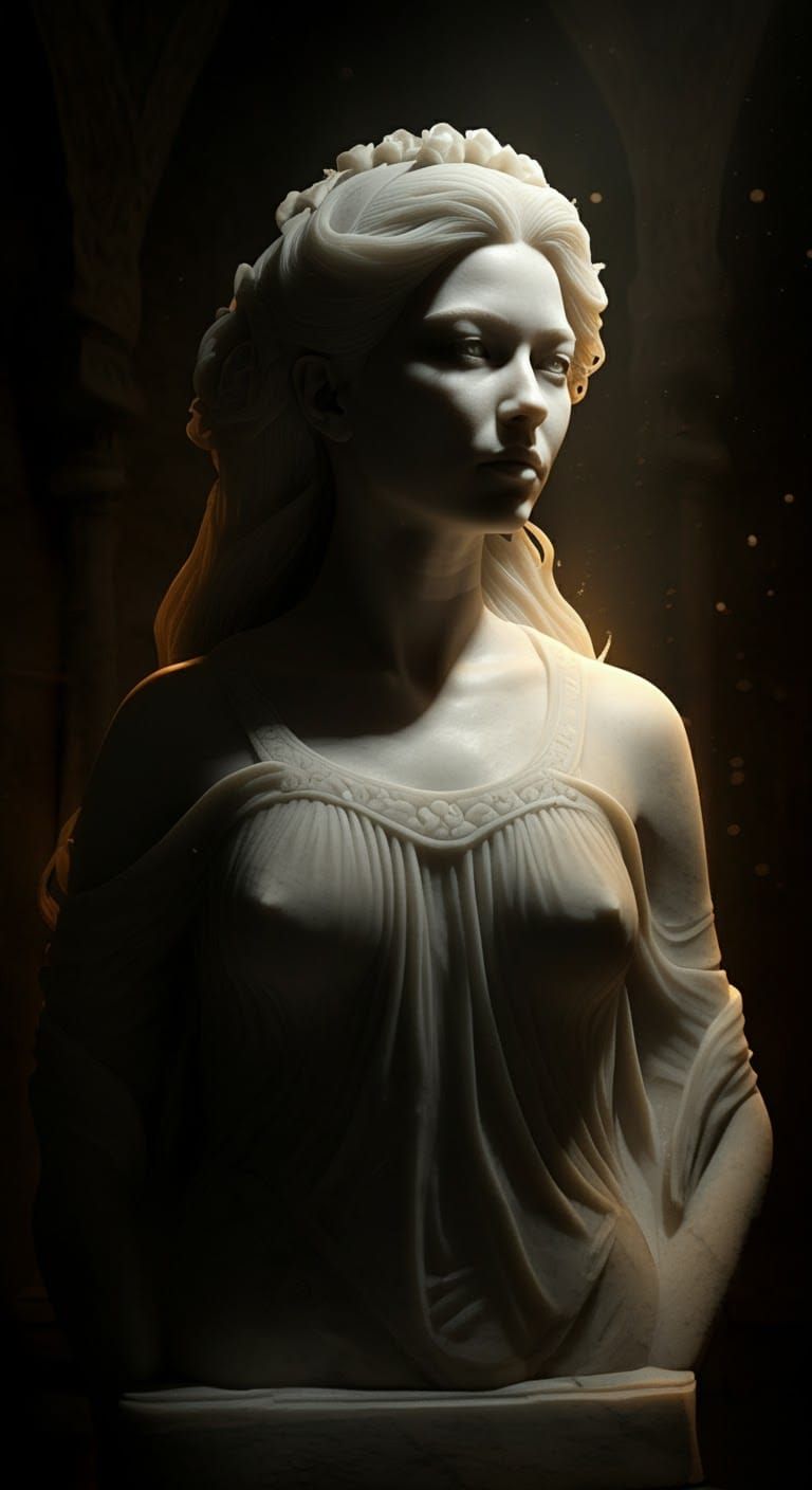 Alabaster Woman in Atmospheric Darkness
