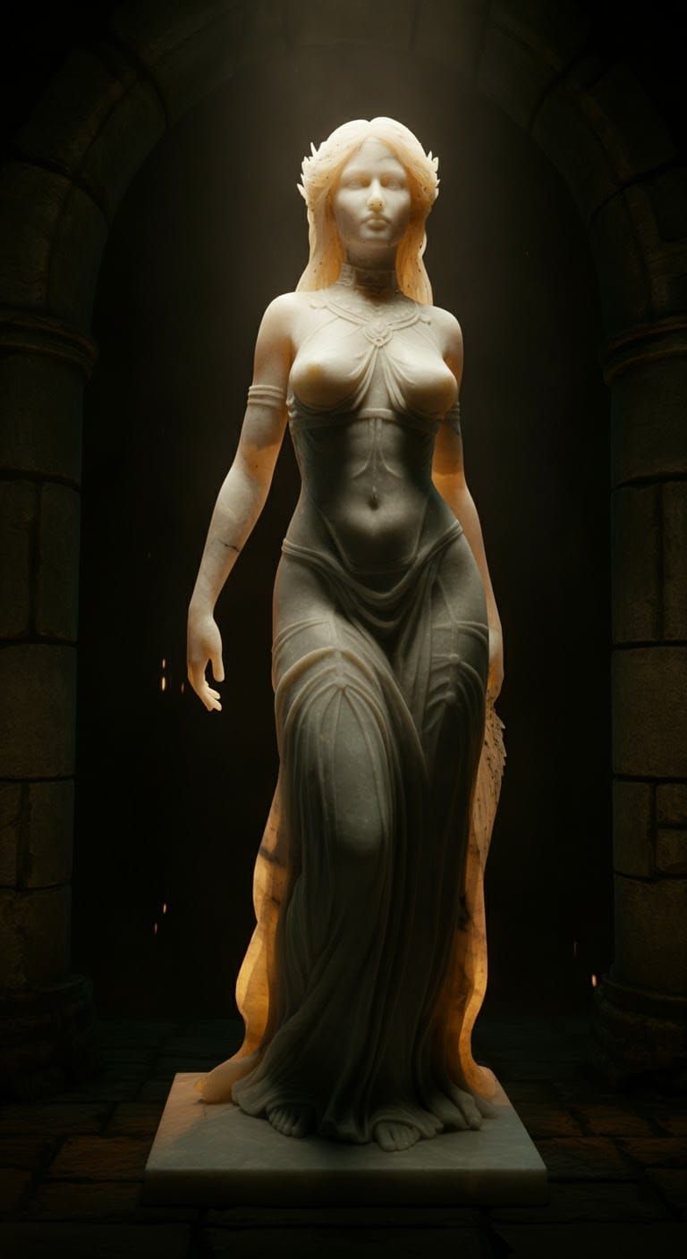 Alabaster Woman in Atmospheric Darkness