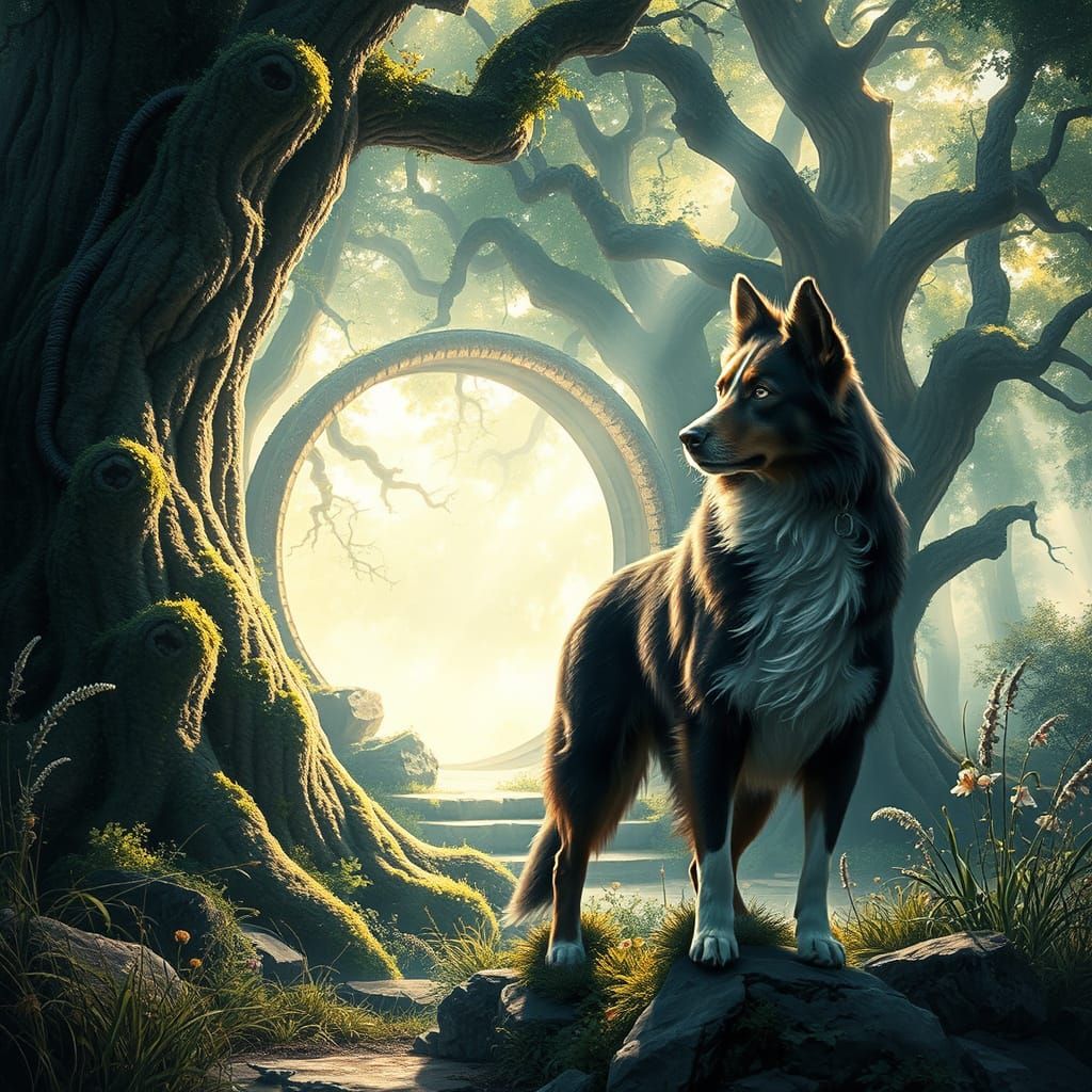 Border Collie Guarding Portal: Mystical Realism