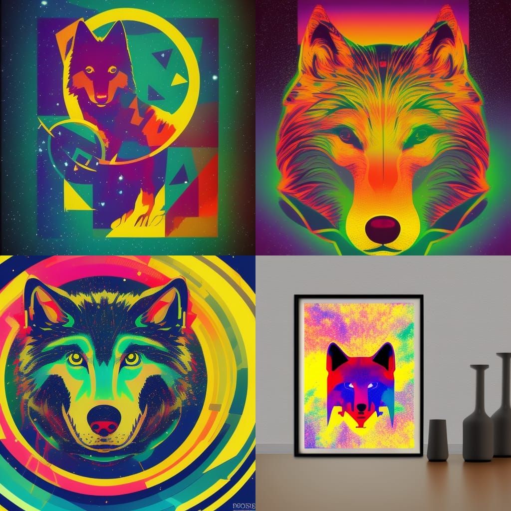 Geometric Galaxy Wolf in Pop Art Style