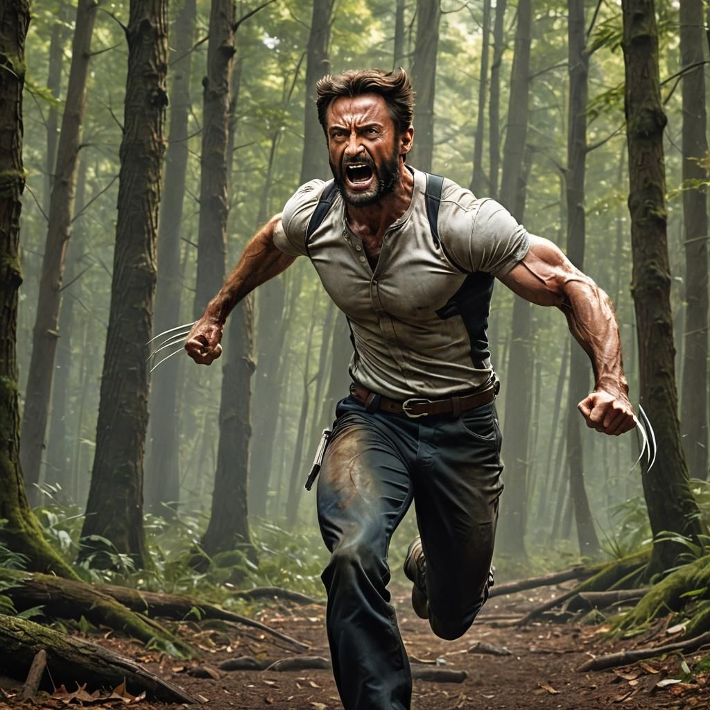 Hyperrealistic Wolverine Running Through Forest Concept Art