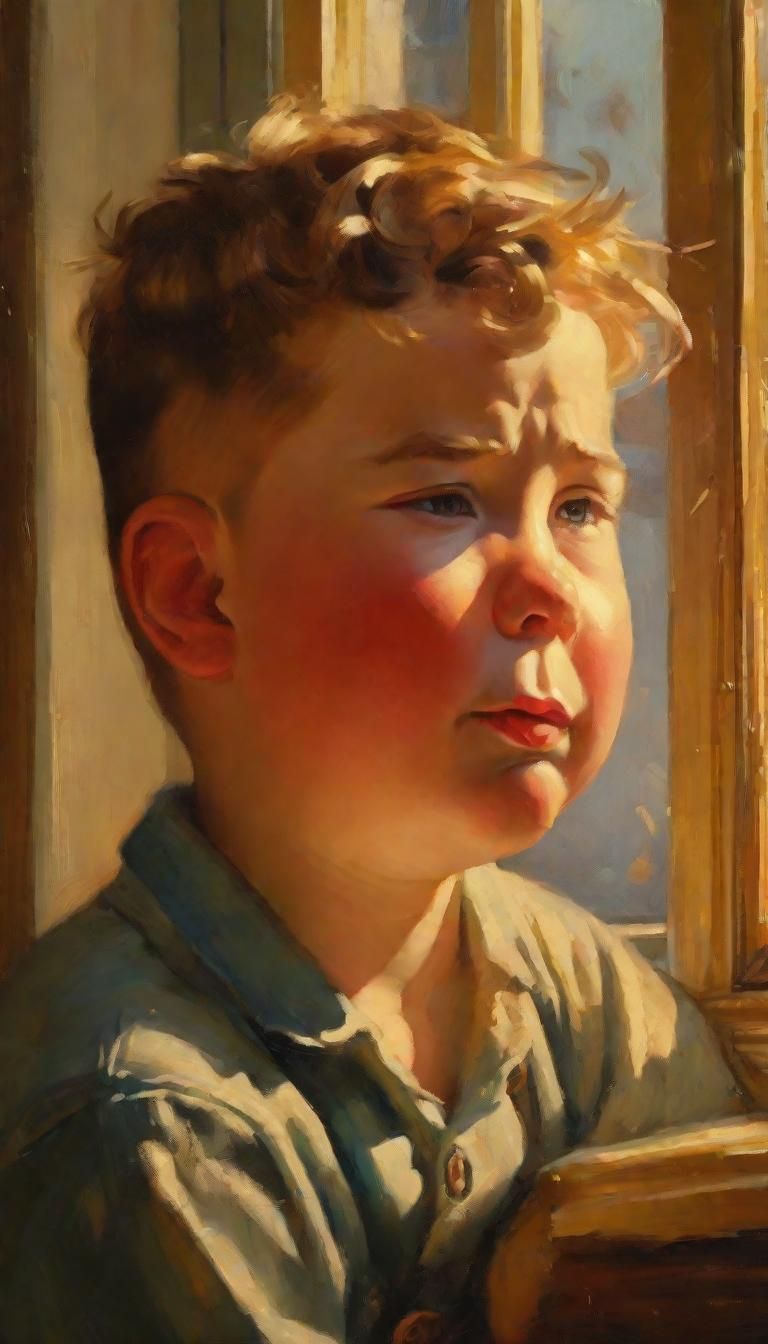Crying Boy in Vintage Children's Portrait, Oil Painting