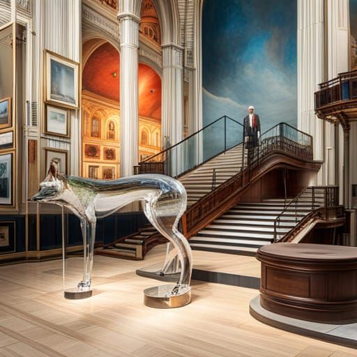 Transparent Glass Fox Sculpture on Mirrored Display