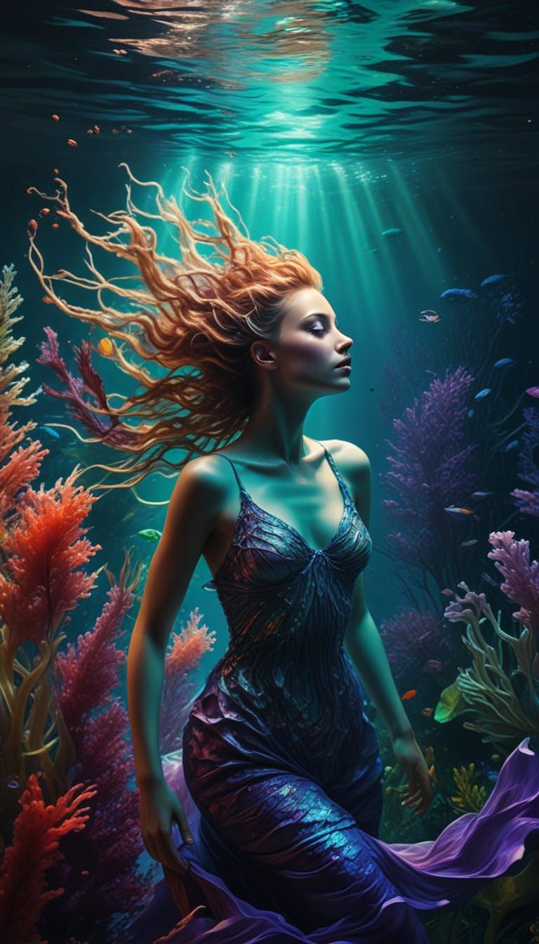 Ethereal Water Nymph in a Vibrant Underwater Realm