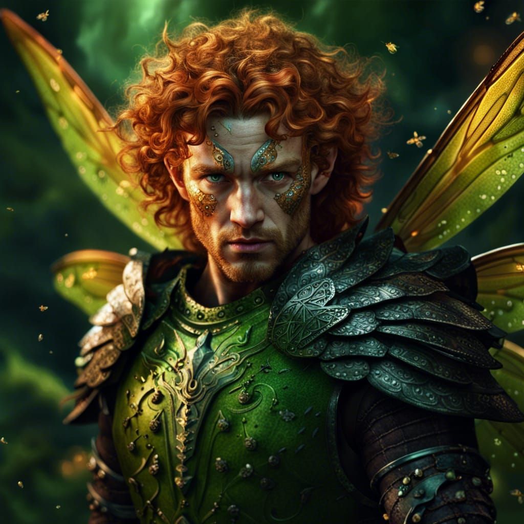 Angry Male Fairy with Dragonfly Wings in Armor