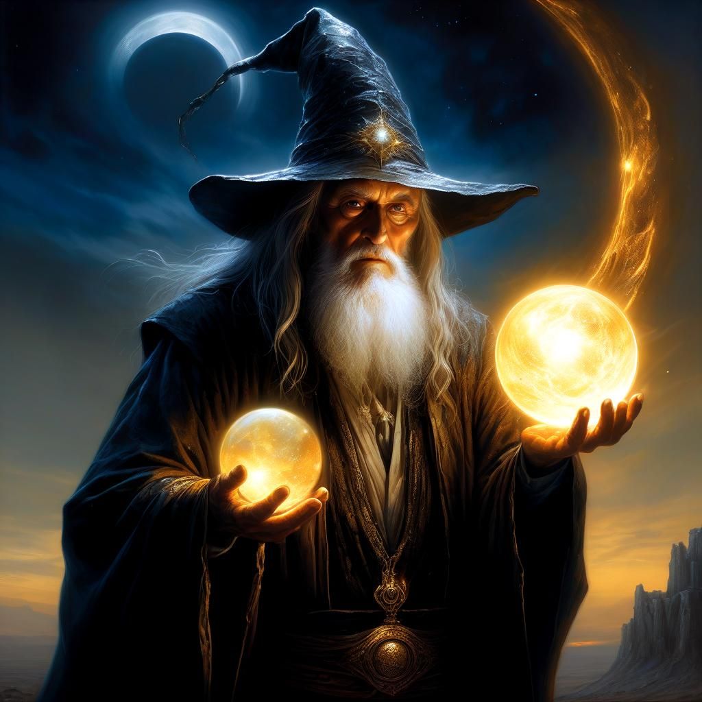 Wizard Conjuring Light, Oil Painting Style