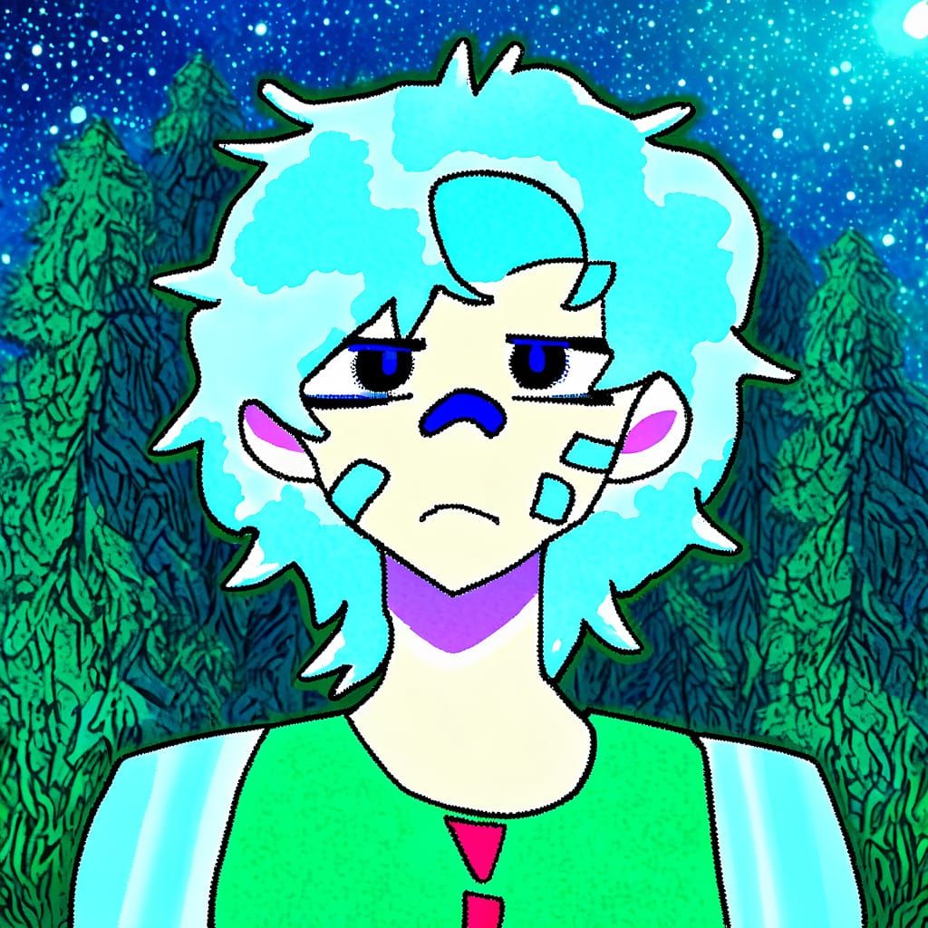 Anime Style Hart in Starry Coat in Forest Clearing