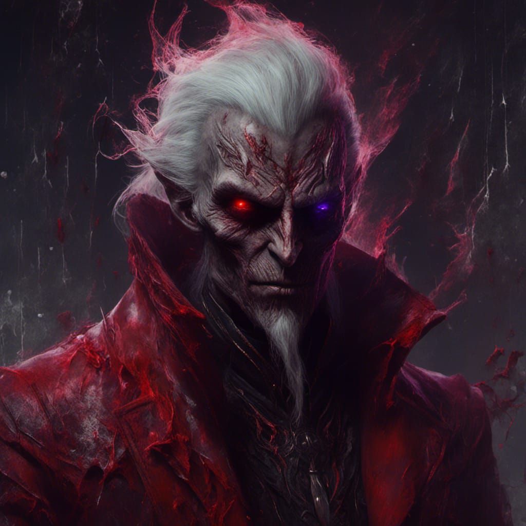 Menacing Dark Elf in Red Suit: Dark Fantasy Art