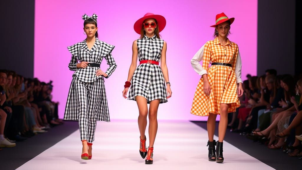A modern fashion runway showcasing gingham prints