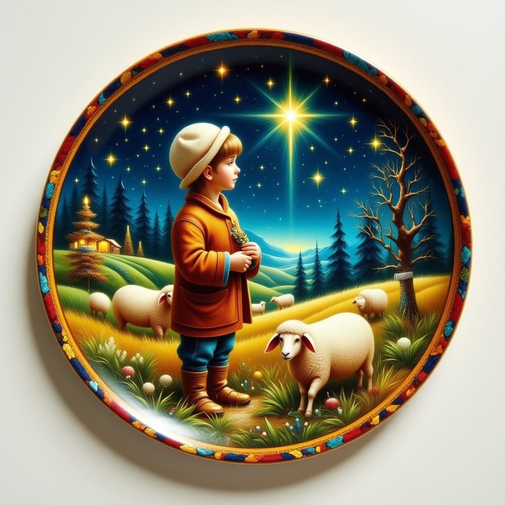 Whimsical Shepherd Boy Admires Christmas Star