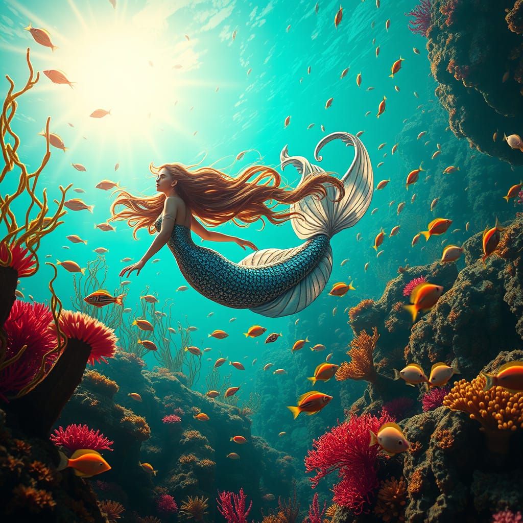 Ethereal Model Glides Through Vibrant Underwater Realm