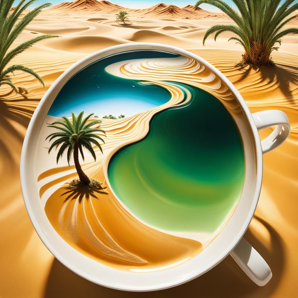 Coffee Cup Creates a Desert Oasis in Surrealism