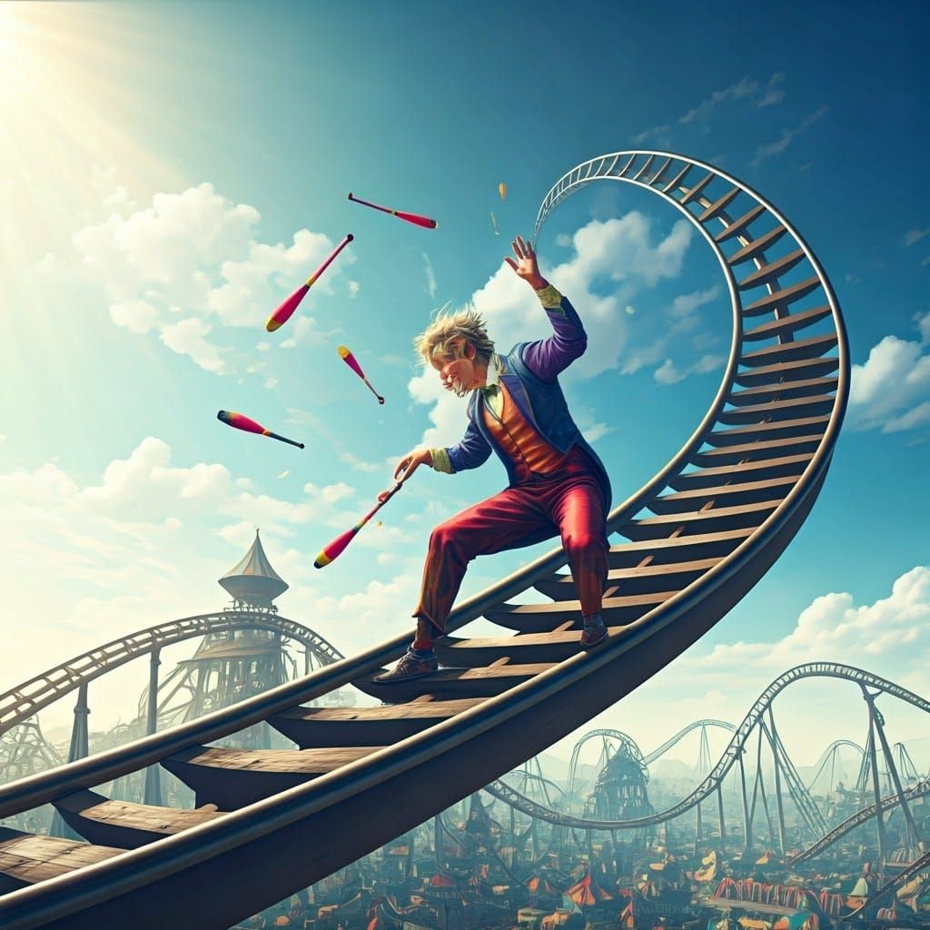 A Juggler's Thrilling Performance on a Rollercoaster