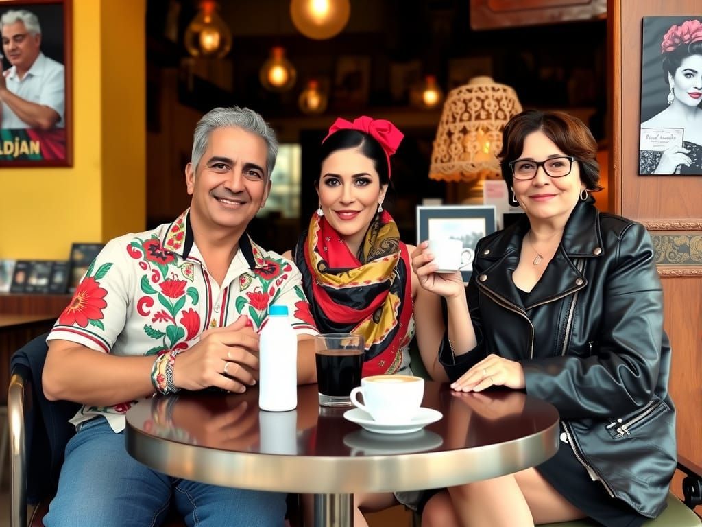 Friends at a Cafe in Latin American Style