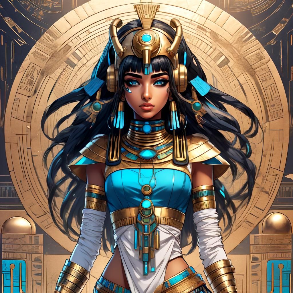 Futuristic Egyptian Anime Girl Hyperdetailed Drawing