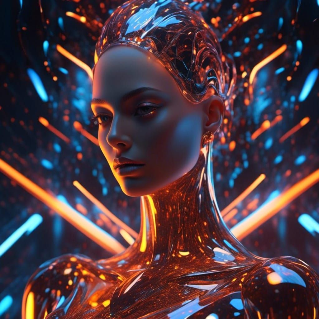 Ethereal Glow: Holographic Woman in Surreal Style