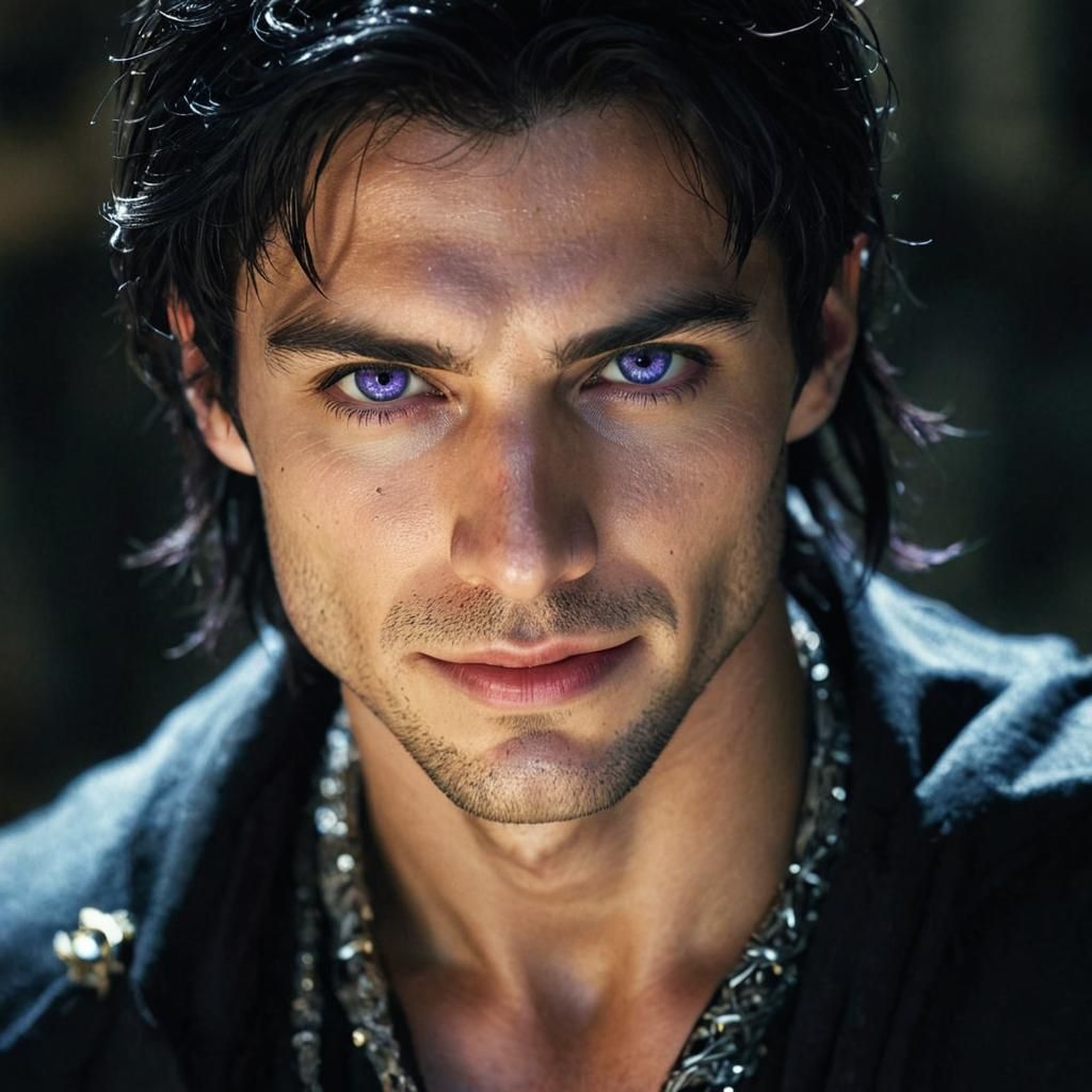 Handsome Fae Lord with Violet Eyes: Cinematic Portrait
