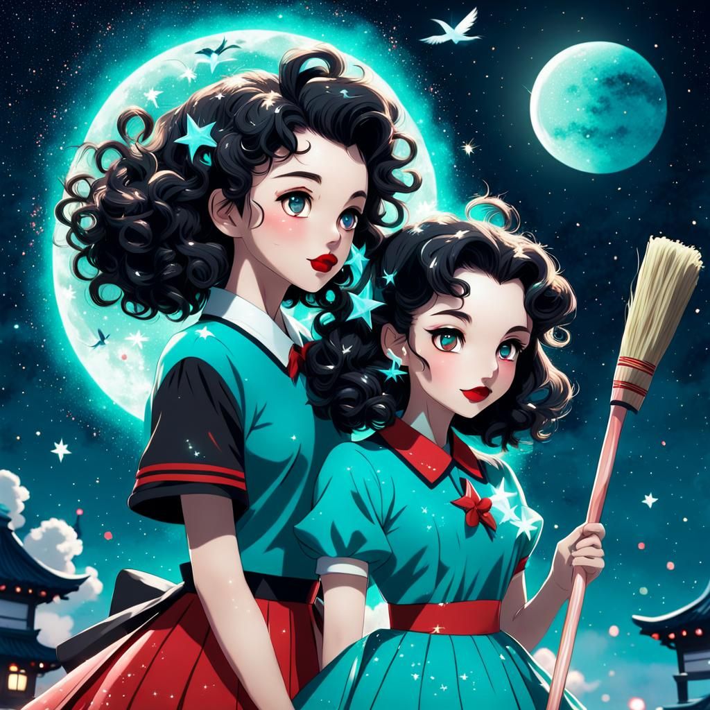 Anime Girl Cleans Stardust with Magic Broom