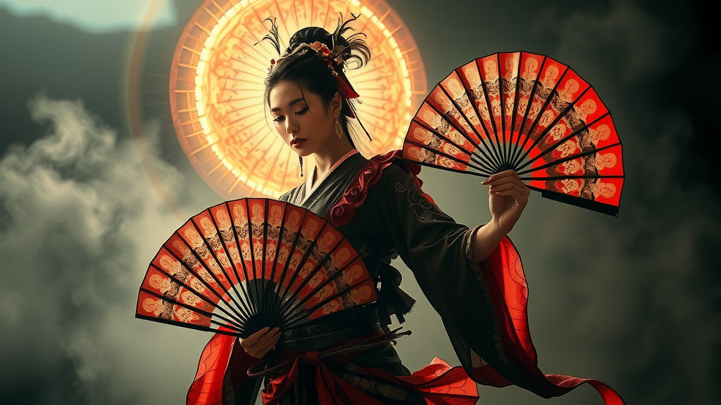Elegant Japanese Fan Dancer with Folding Fans