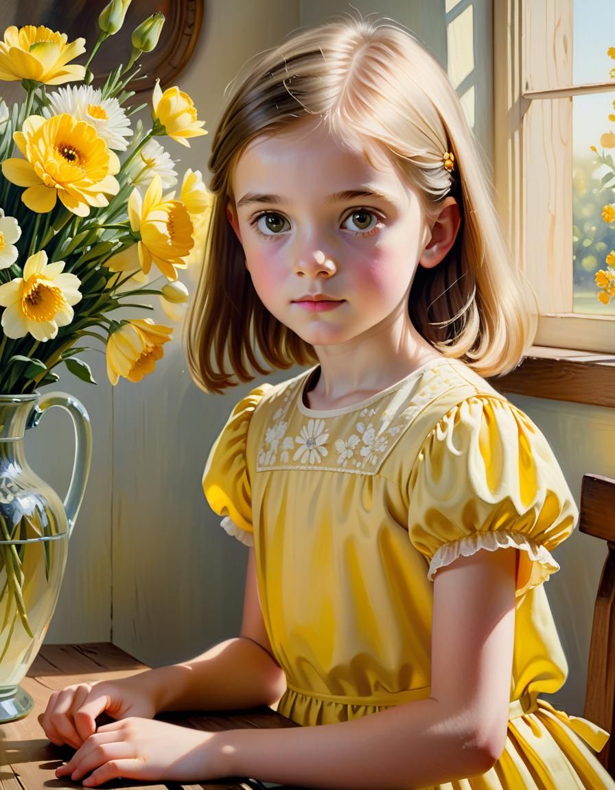 Young Girl Portrait in Oil Painting Style