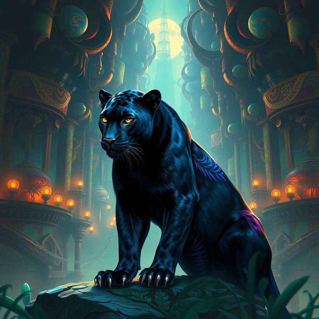 Mystical Black Panther in African Cityscape