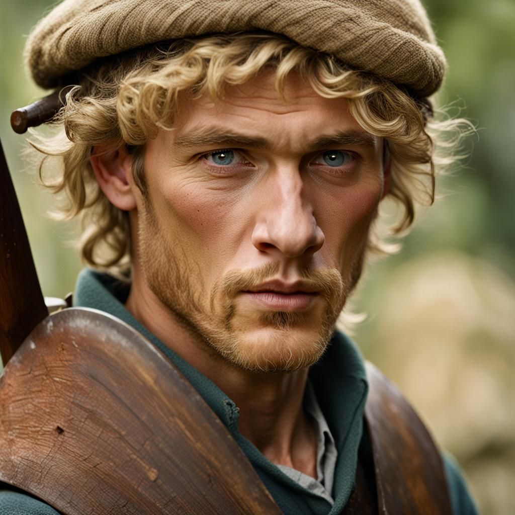 Medieval Peasant Portrait with Ax, Professional Photography