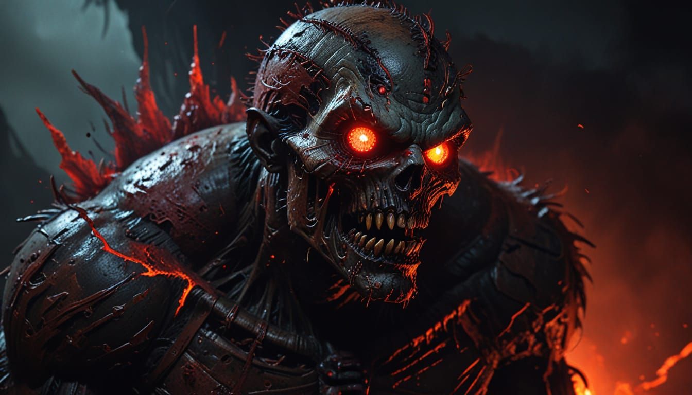 Crimson Shadow Beast in Zombiecore Horror Style