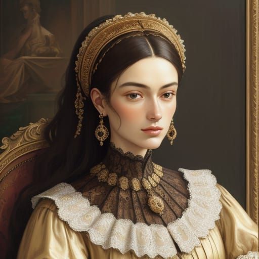 Elegant Portrait of La Duchessa di Volpe in Neoclassical Sty...