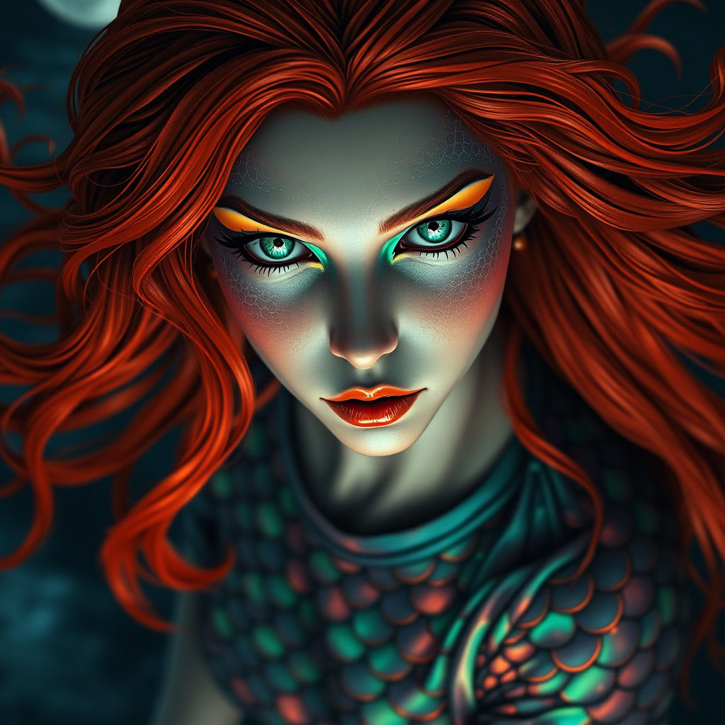 a full body photo shot of a gorgeous cute (Mermaid) ginger w...