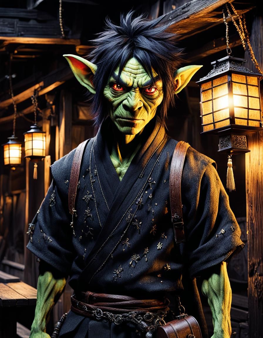 Mysterious Goblin Teen in Grungy Tavern