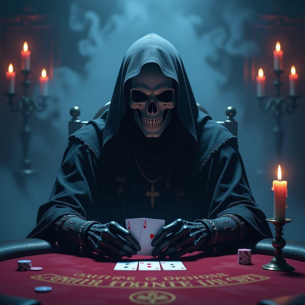 Grim Reaper Plays Blackjack in Eerie Dark Fantasy