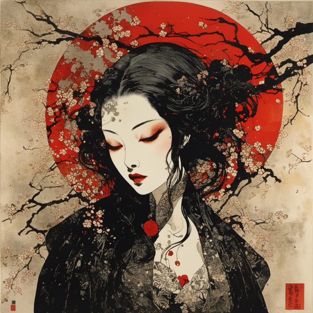 Elegant Vampire Portrait in Japanese Art Style