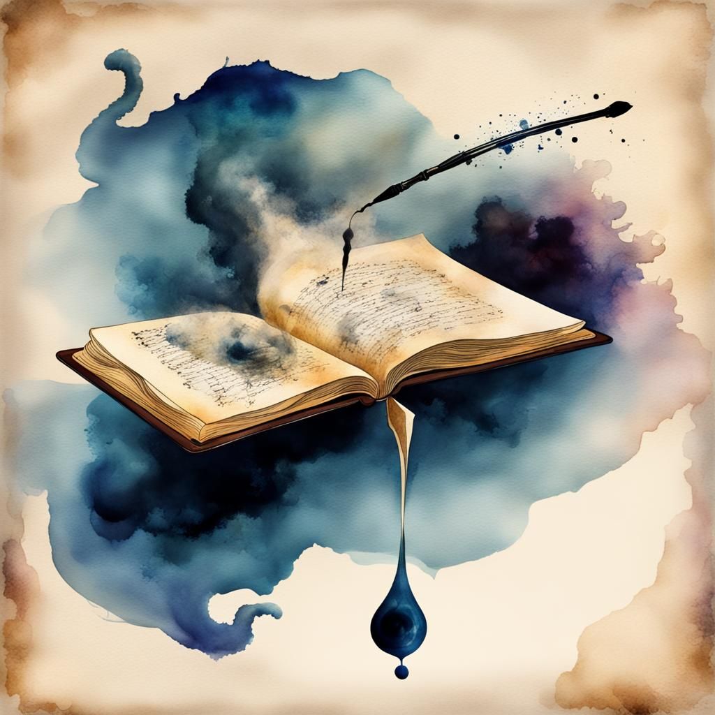 Cosmic Galaxy Ink Blot in Watercolor Style