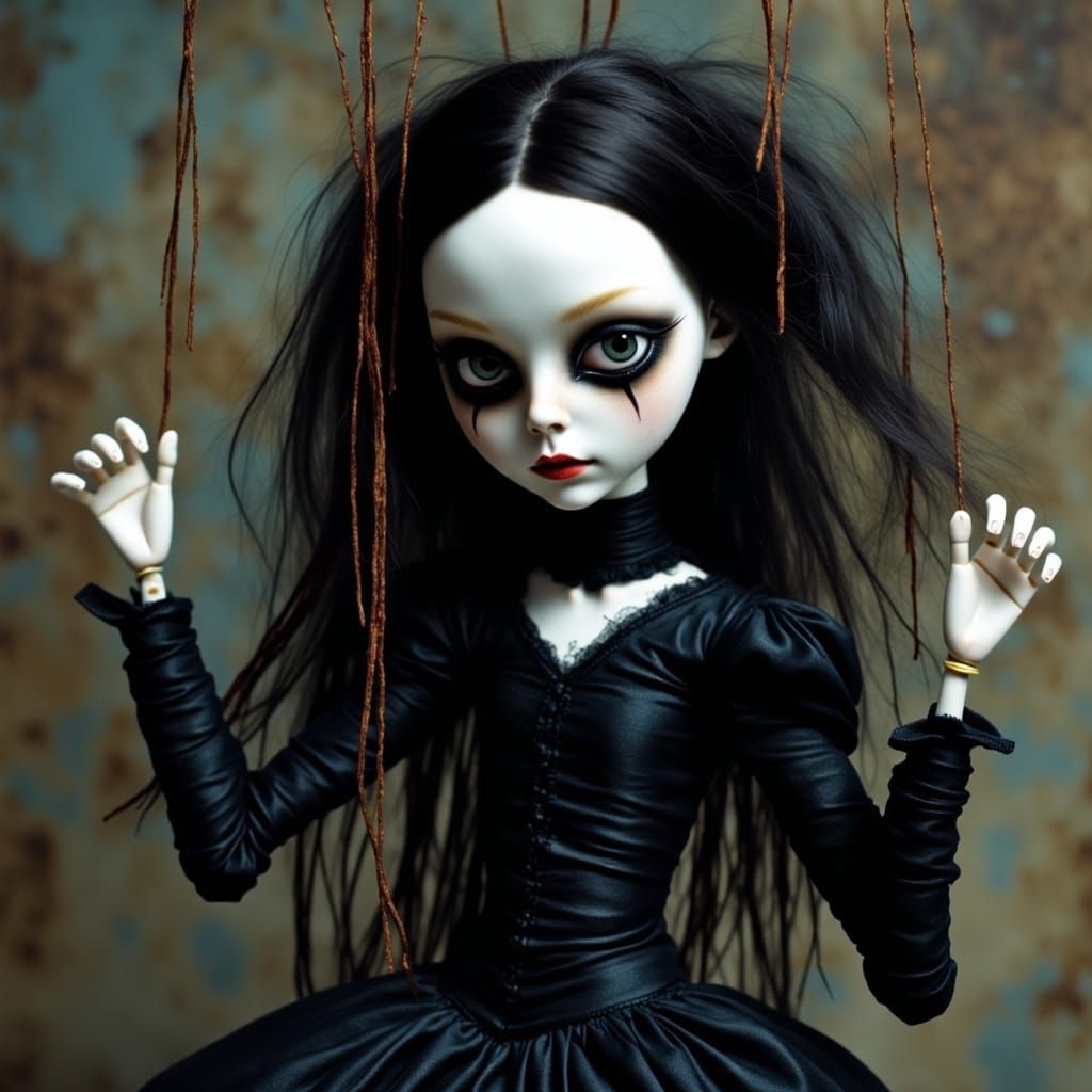 Goth Girl Marionette in Claymation Style