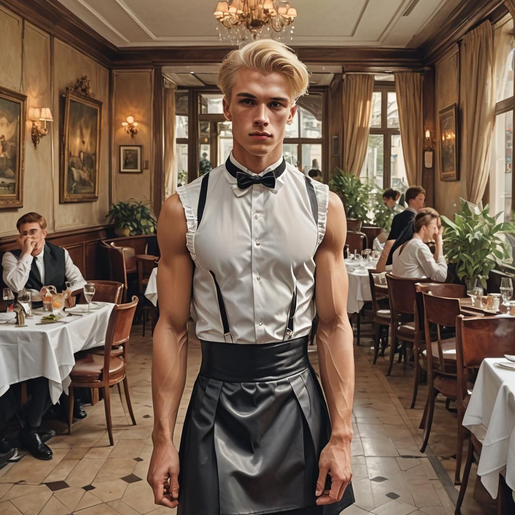 Muscular Boy in French Maid Outfit, Beksiński Style