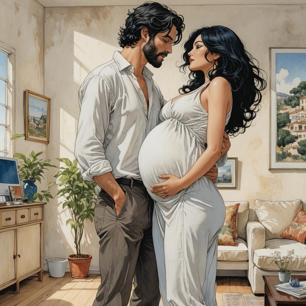 Romantic Kiss in Minimalist Living Room, Bande Dessinées Sty...