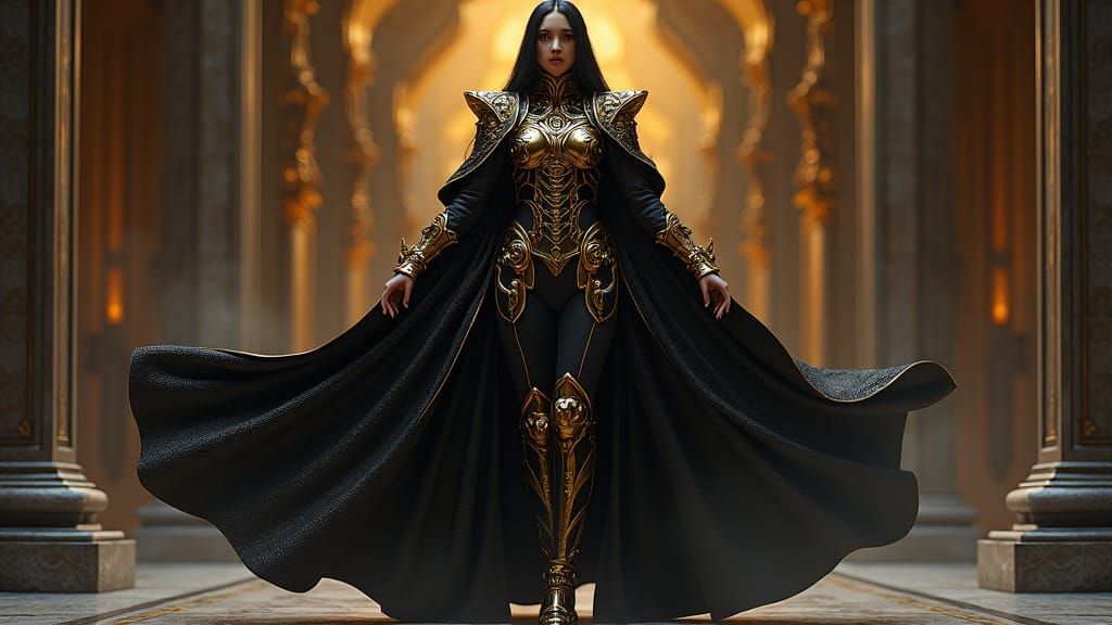 Imposing Woman in Ornate Armor, Art Nouveau Style
