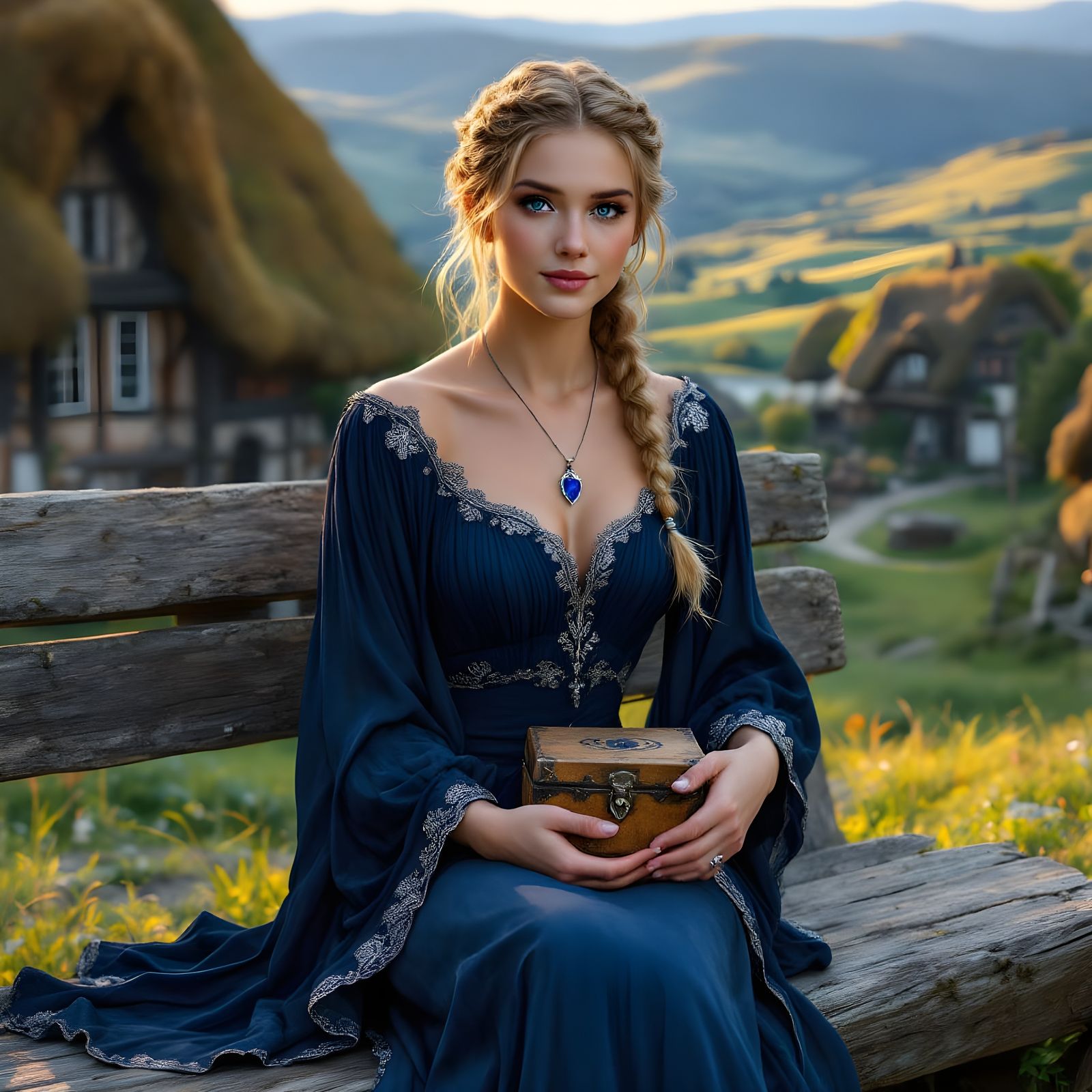 Norse Goddess Fülla in Sunset, Oil Painting